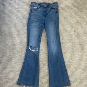 American Eagle Outfitters Distressed Blue Flare Jeans